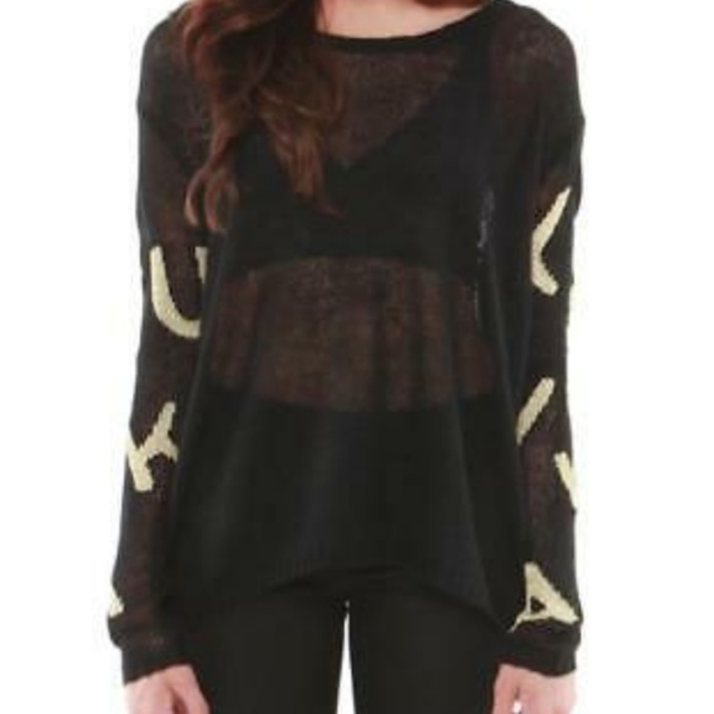 Oversized Park & Lune Black Gold Sheer Sweater - Picture 1 of 4